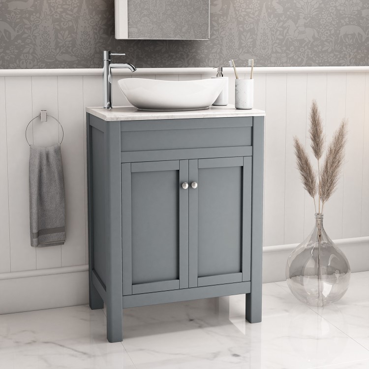 600mm Grey Freestanding Countertop Vanity Unit with Basin - Avebury