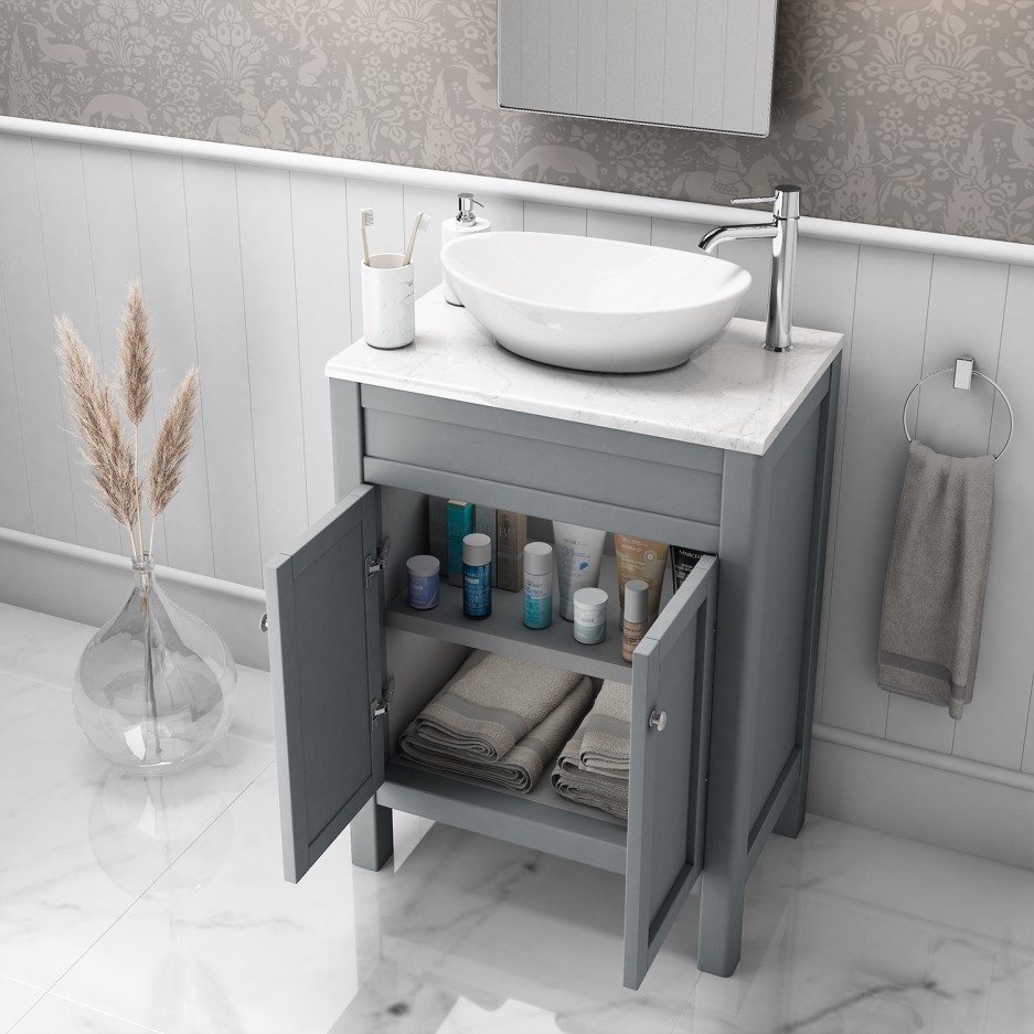 600mm Grey Freestanding Countertop Vanity Unit with Basin Avebury
