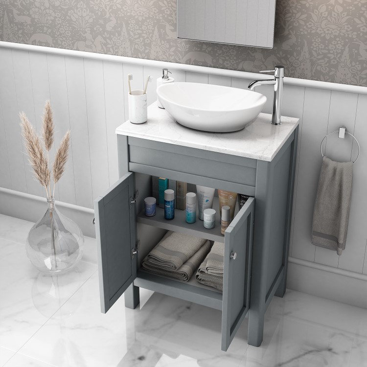 600mm Grey Freestanding Countertop Vanity Unit with Basin - Avebury