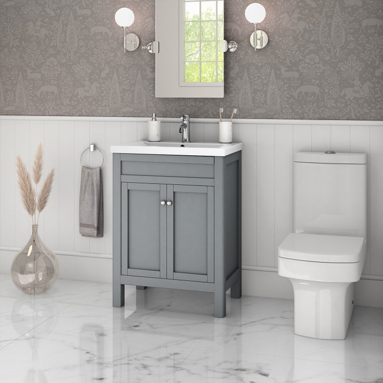 600mm Grey Freestanding Vanity Unit and Ashford Close Coupled Suite - Avebury