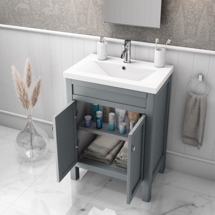 600mm Grey Freestanding Vanity Unit and Ashford Close Coupled Suite - Avebury