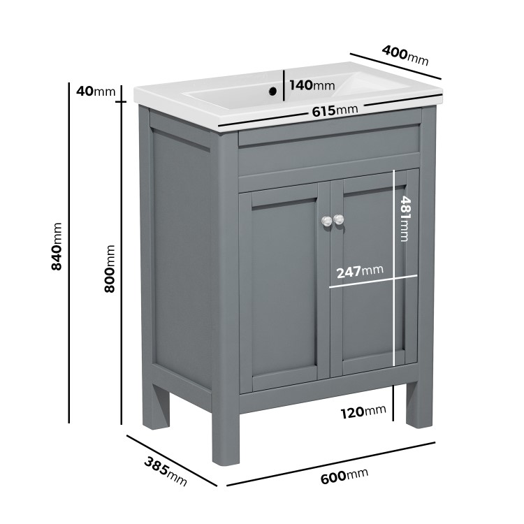 600mm Grey Freestanding Vanity Unit and Ashford Close Coupled Suite - Avebury
