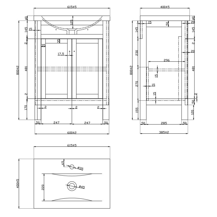 600mm Grey Freestanding Vanity Unit and Ashford Close Coupled Suite - Avebury