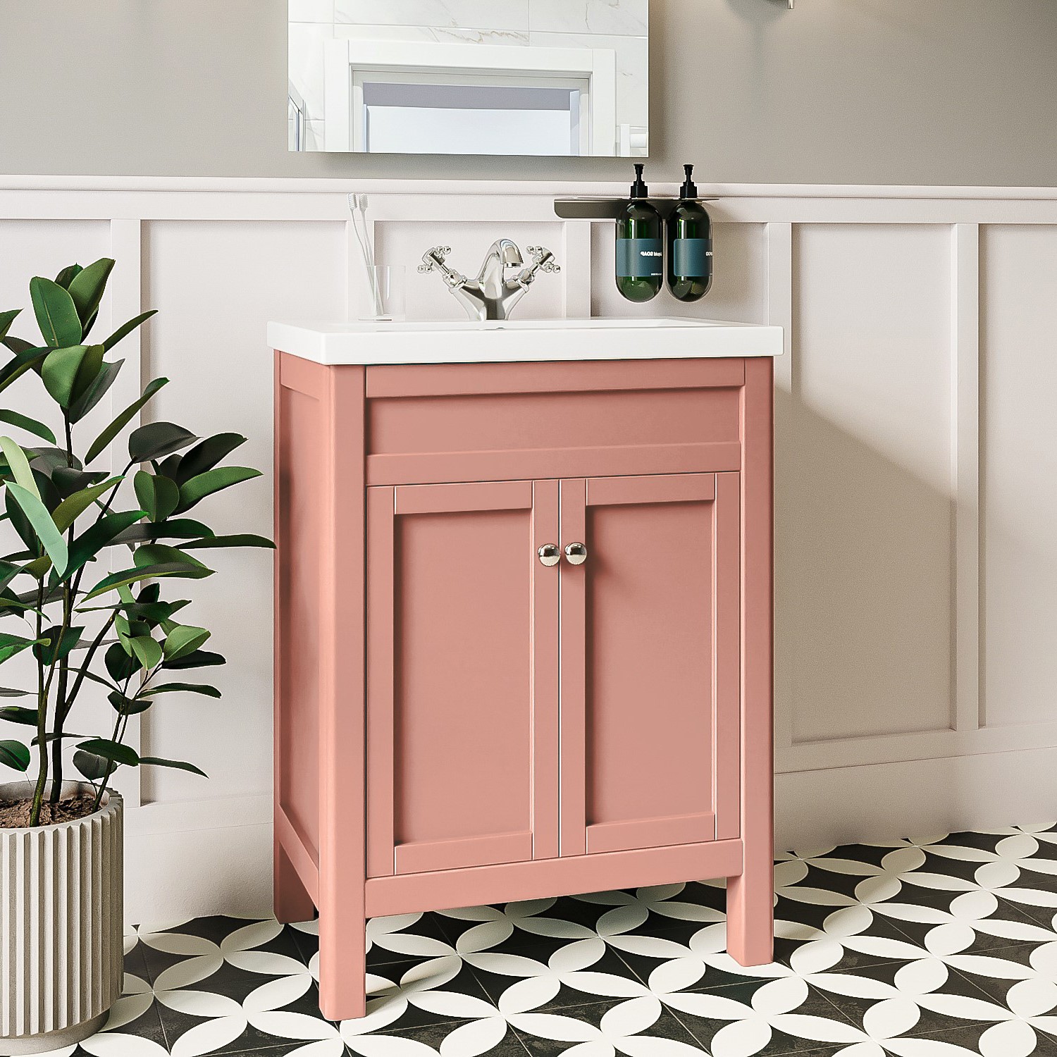 600mm Pink Freestanding Vanity Unit with Basin - Avebury