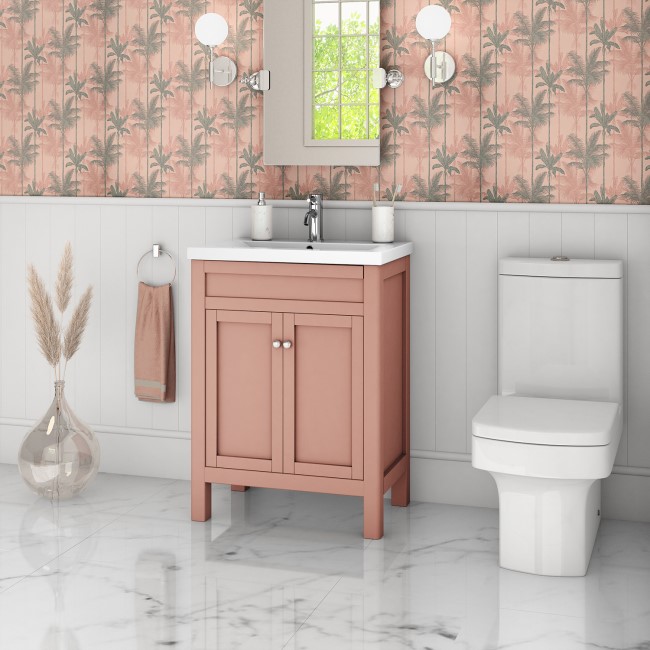 600mm Salmon Pink Freestanding Vanity Unit and Ashford Close Coupled Suite - Avebury