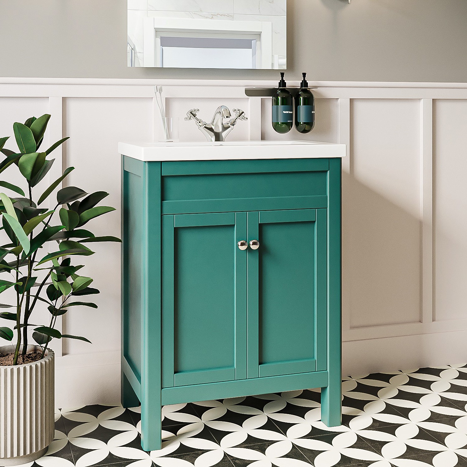 600mm Green Freestanding Vanity Unit with Basin - Avebury