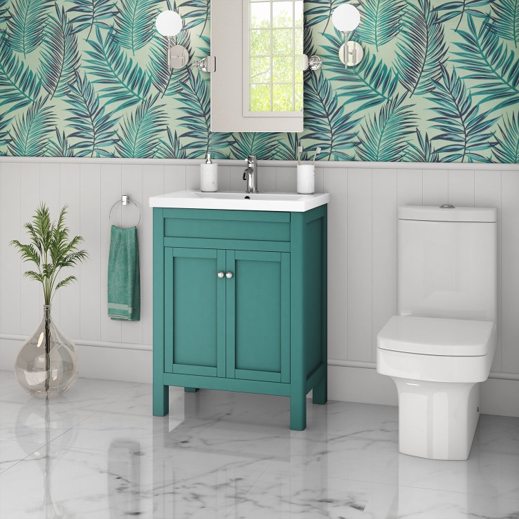 600mm Green Freestanding Vanity Unit and Ashford Close Coupled Suite - Avebury