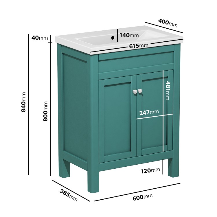 600mm Green Freestanding Vanity Unit and Ashford Close Coupled Suite - Avebury