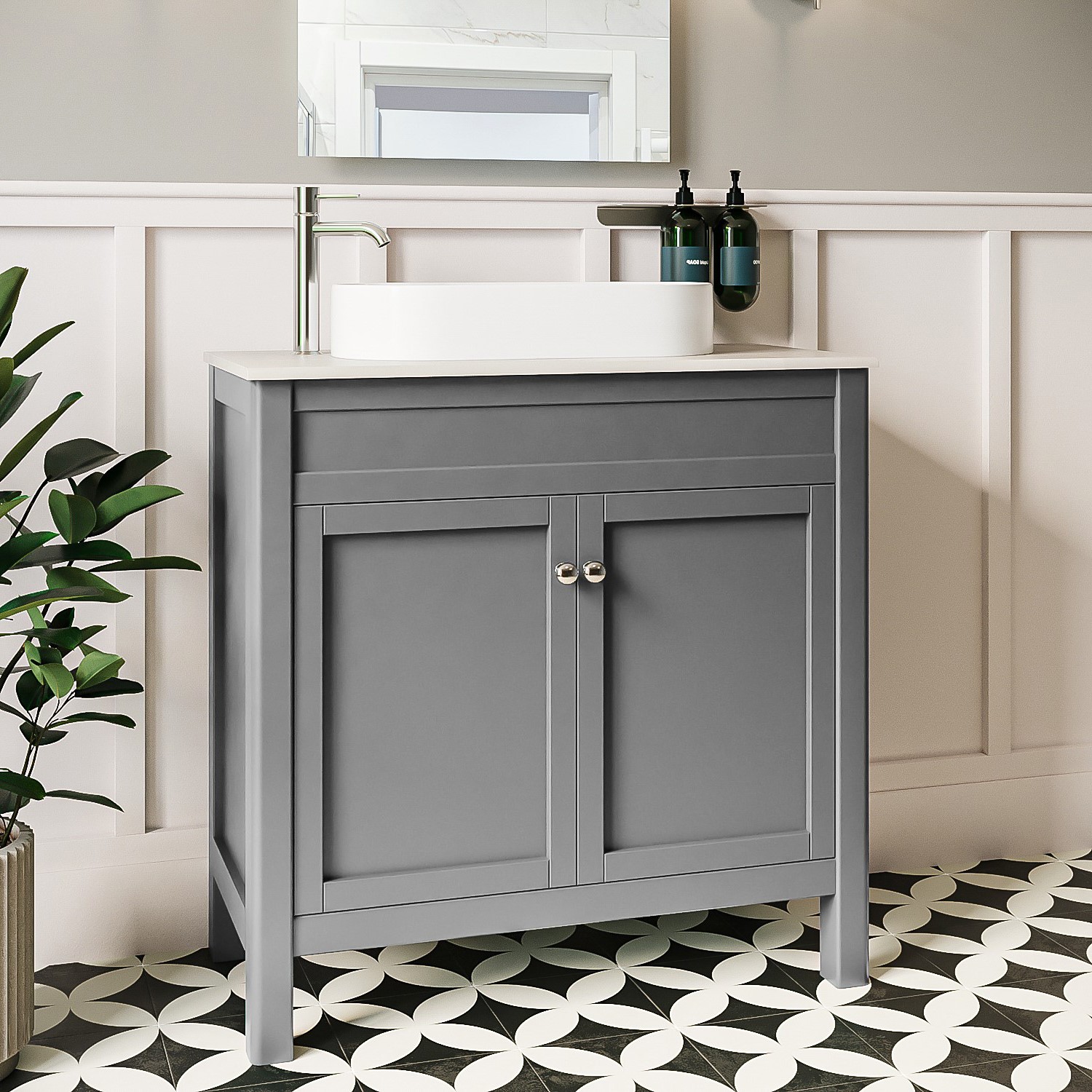 800mm Grey Freestanding Countertop Vanity Unit with Basin - Avebury