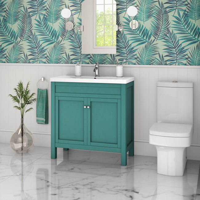 800mm Green Freestanding Vanity Unit and Ashford Close Coupled Suite - Avebury