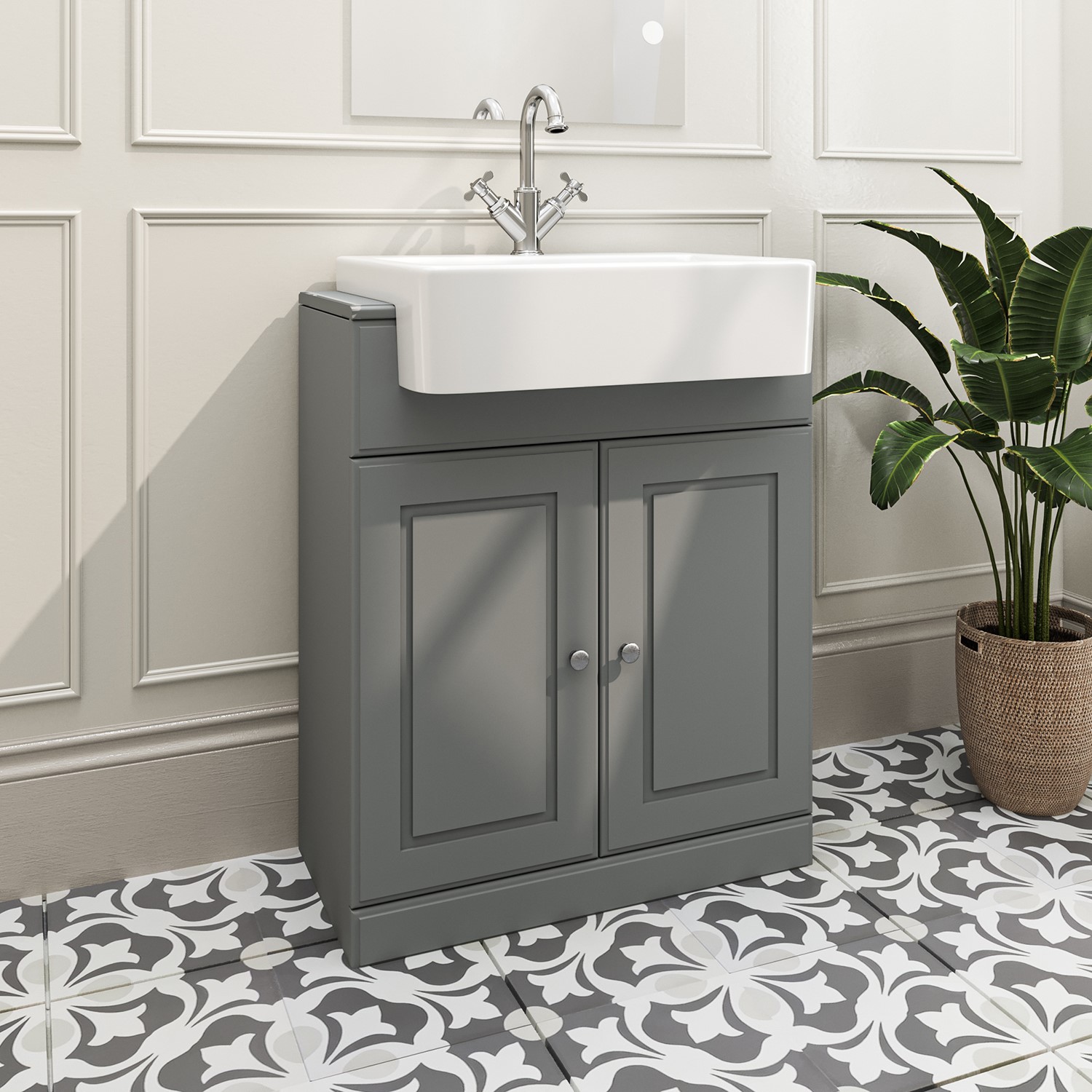 670mm Light Grey Freestanding Vanity Unit with Basin - Westbury