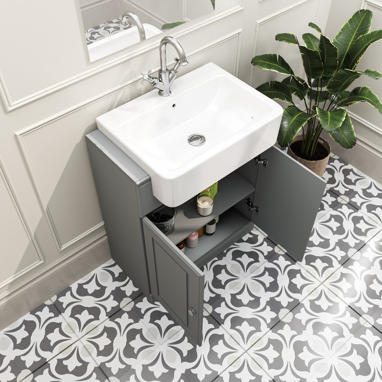 670mm Light Grey Freestanding Vanity Unit with Basin - Westbury