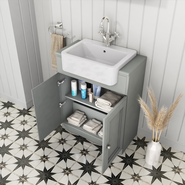 Grade A1 - 670mm Light Grey Freestanding Vanity Unit with Basin - Westbury
