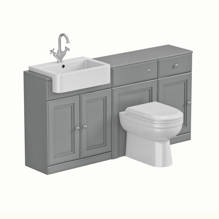 1600mm Grey Toilet and Sink Unit with Traditional Toilet and Storage Unit - Westbury