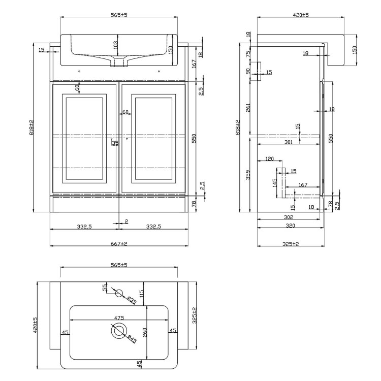 1600mm Grey Toilet and Sink Unit with Traditional Toilet and Storage Unit - Westbury