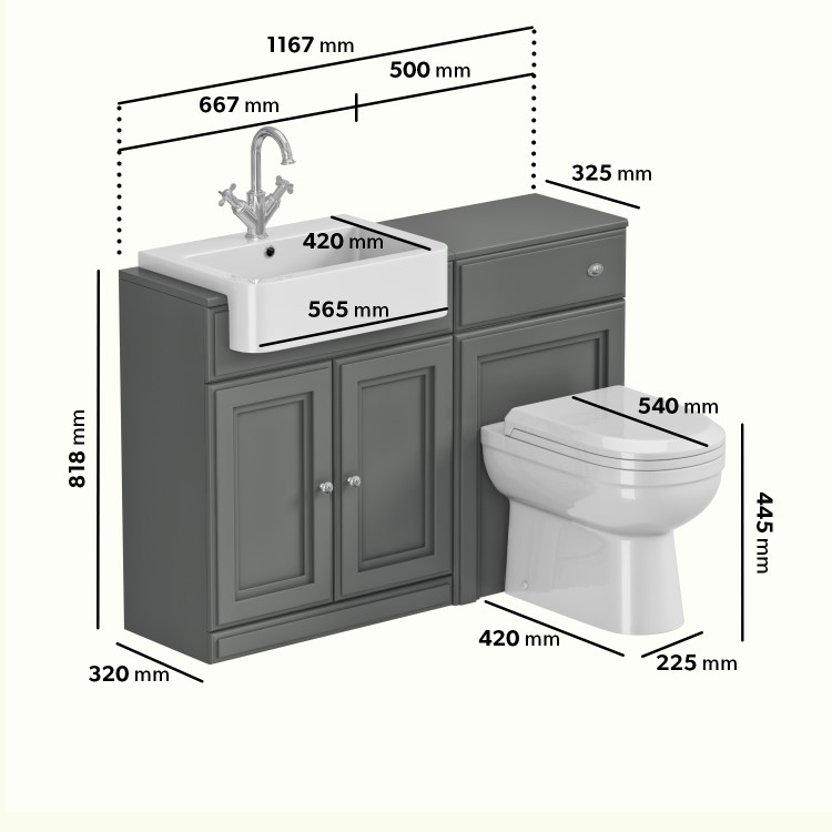 1200mm Dark Grey Toilet and Sink Unit with Traditional Toilet - Westbury