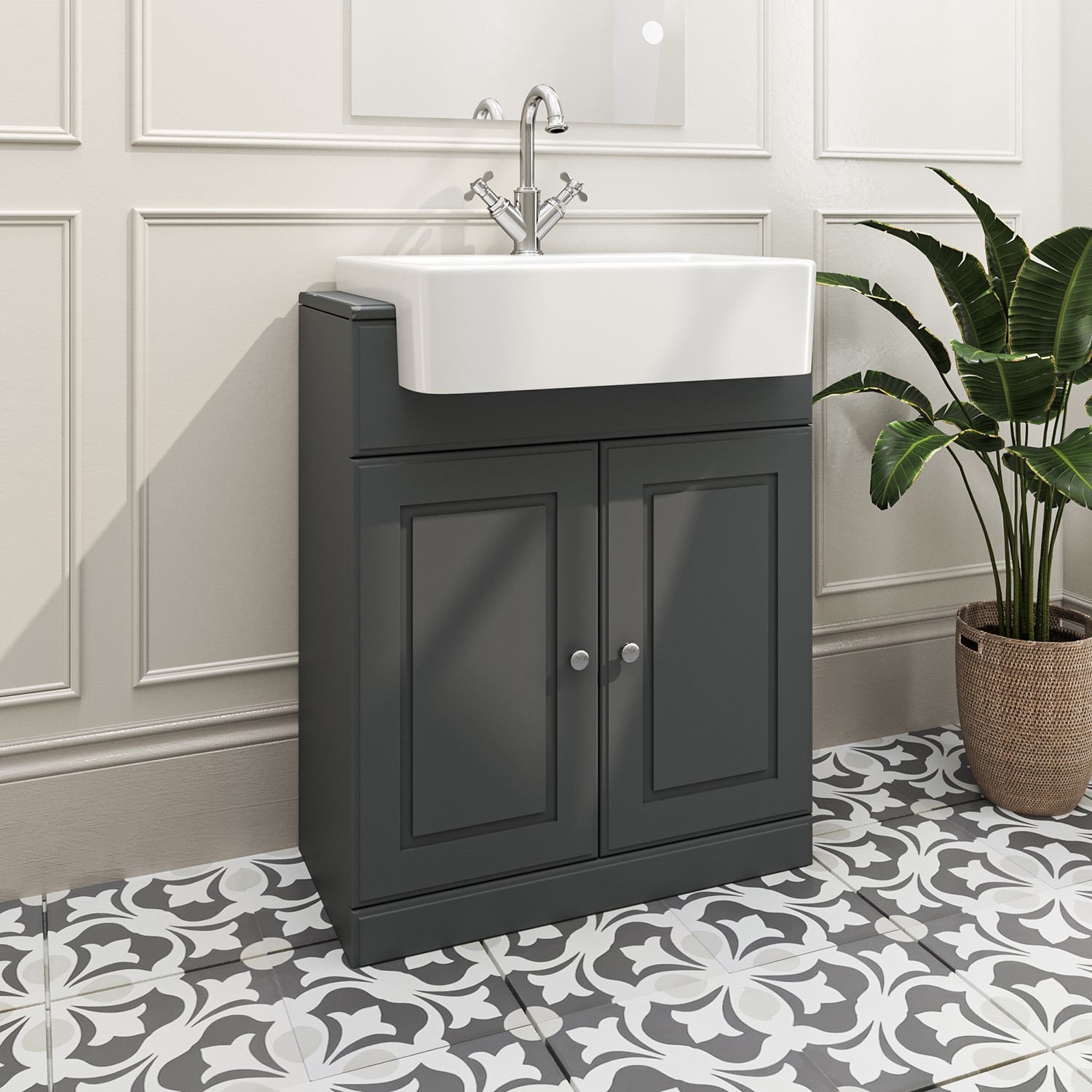 670mm Dark Grey Freestanding Vanity Unit with Basin - Westbury