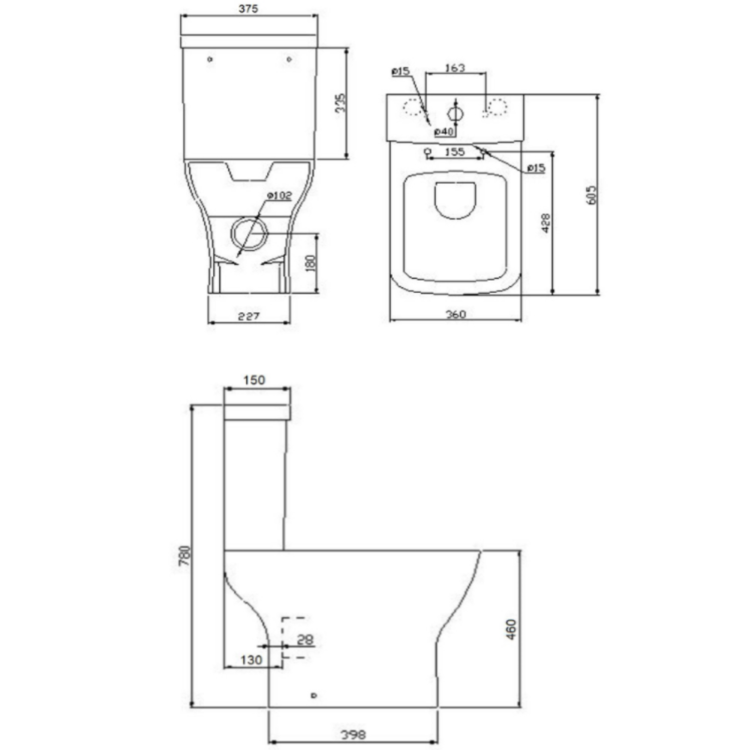 Close Coupled Rimless Comfort Height Short Projection Toilet with Soft Close Seat - Austin