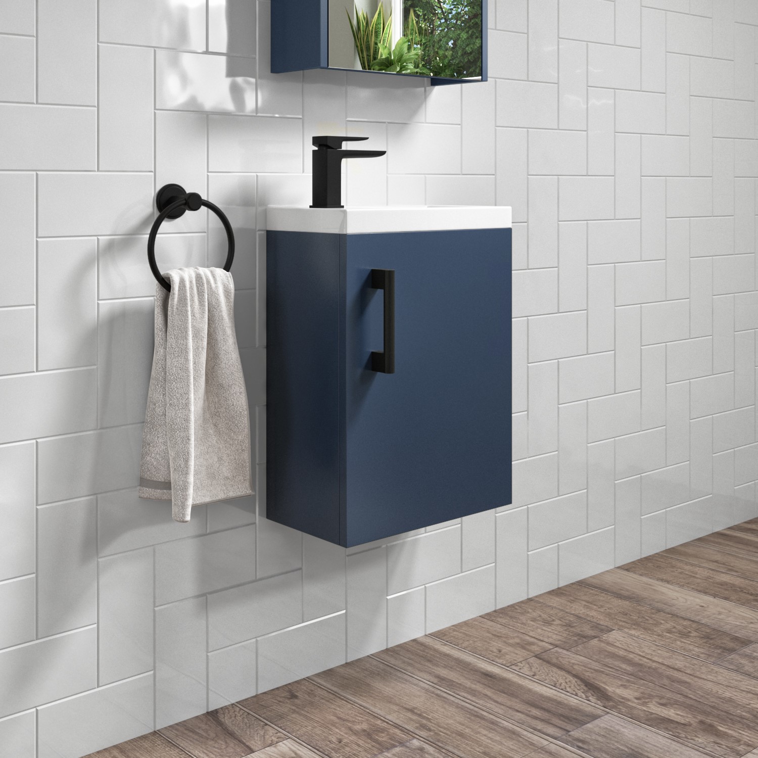 400mm Blue Wall Hung Cloakroom Vanity Unit with Basin and Black Handle - Ashford