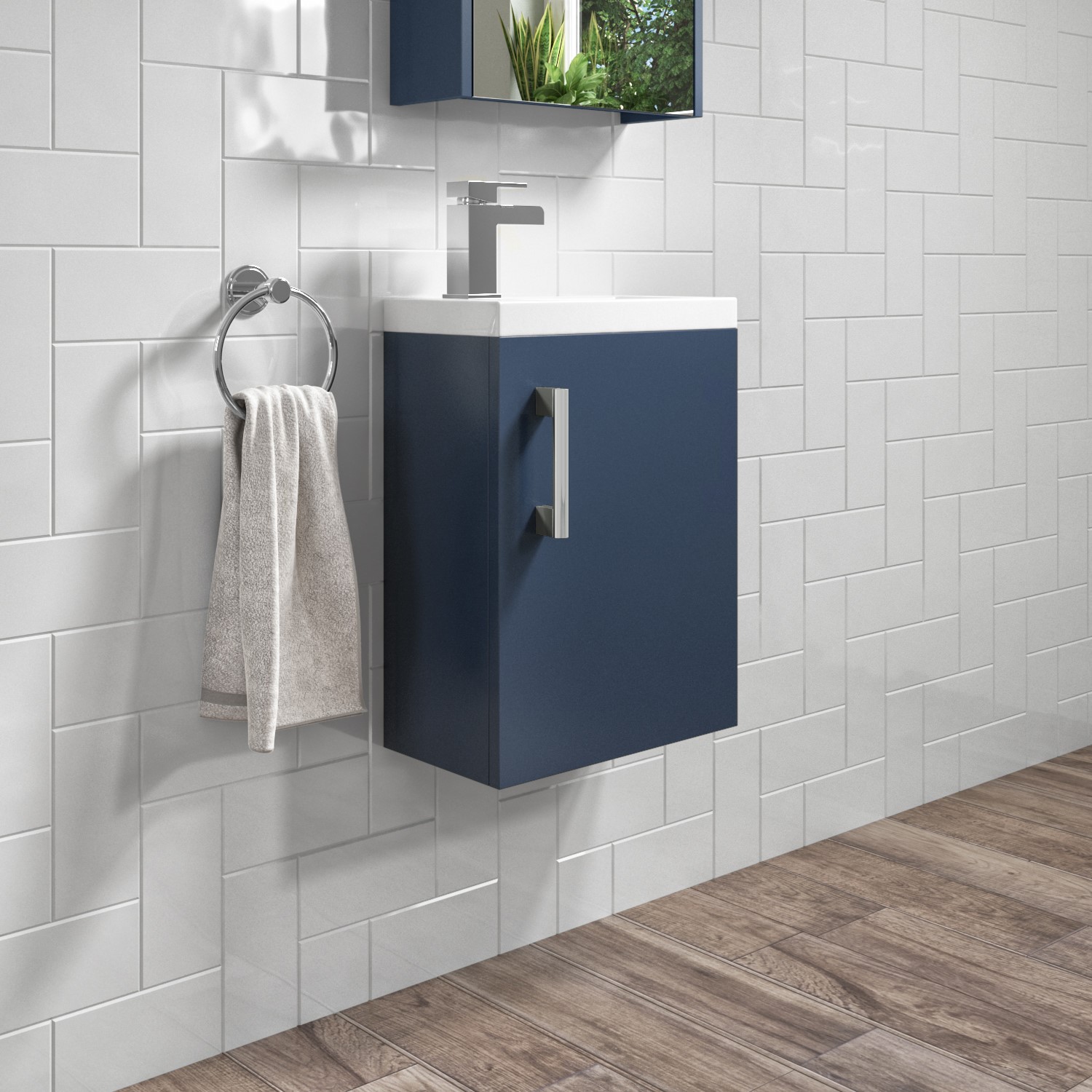 400mm Blue Wall Hung Cloakroom Vanity Unit with Basin and Chrome Handle - Ashford