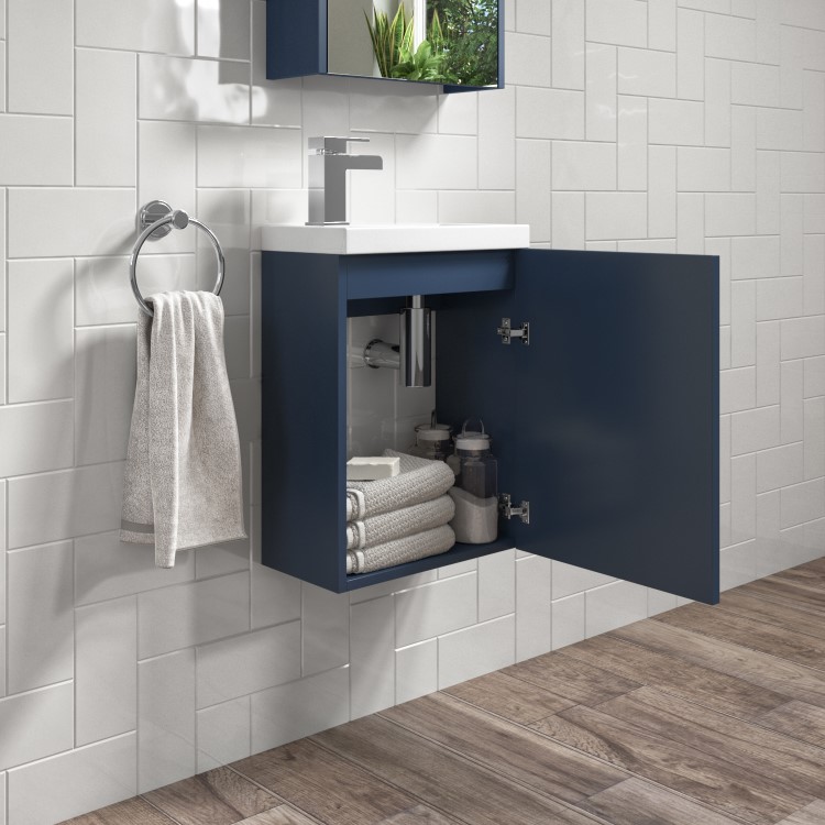 400mm Blue Cloakroom Wall Hung  Vanity Unit with Basin and Chrome Handle - Ashford