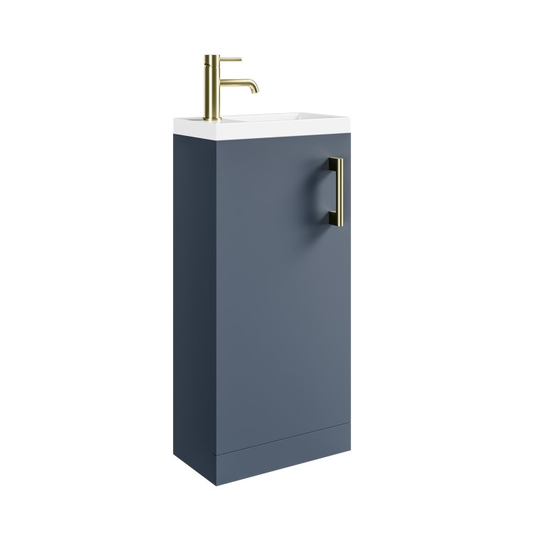 400mm Blue Cloakroom Freestanding Vanity Unit with Basin and Brass Handle - Ashford