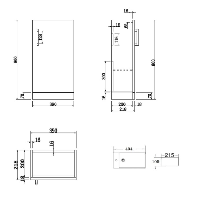 400mm White Freestanding Cloakroom Vanity Unit with Basin and Chrome Handle - Ashford