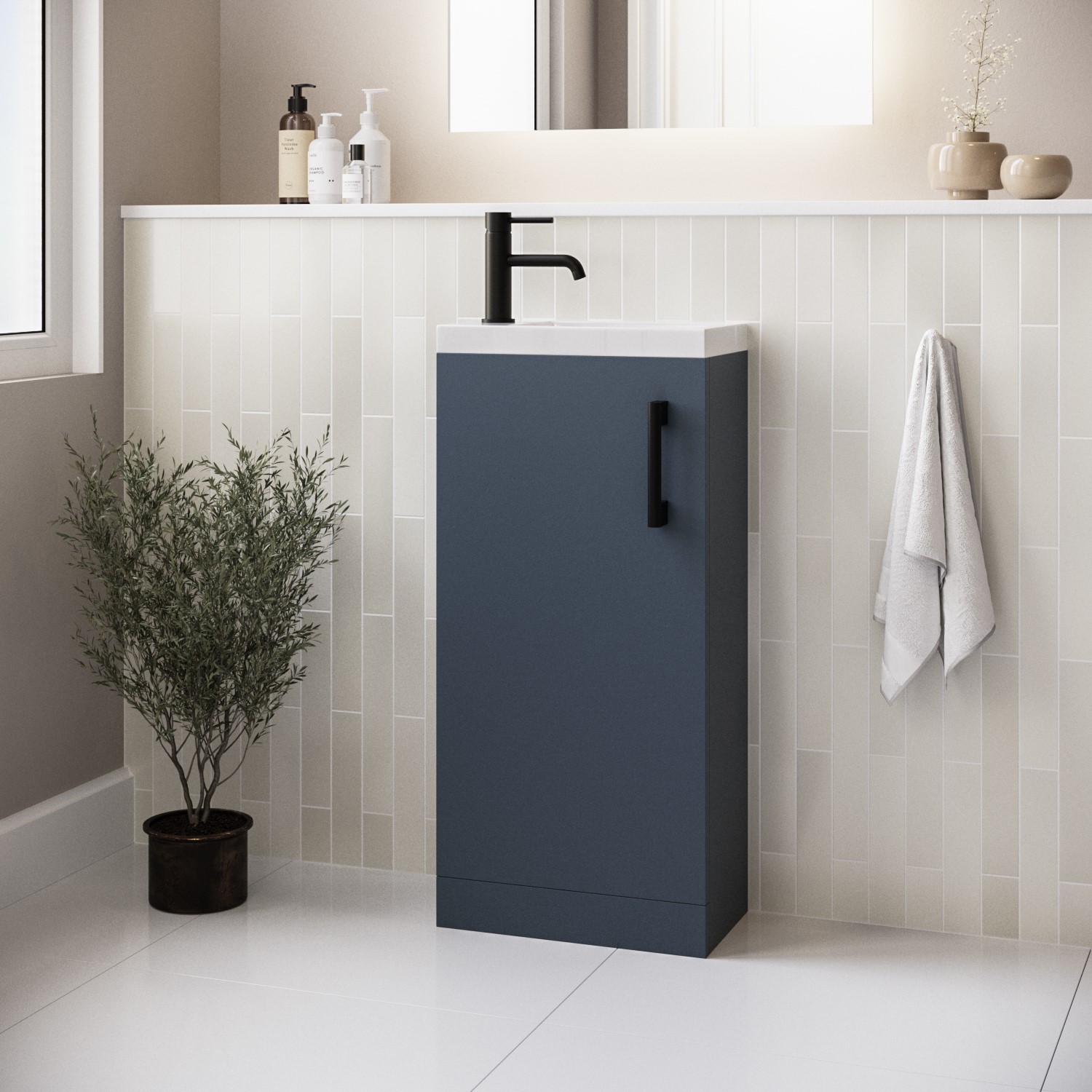 400mm Blue Cloakroom Vanity Unit with Basin and Black Handle - Ashford