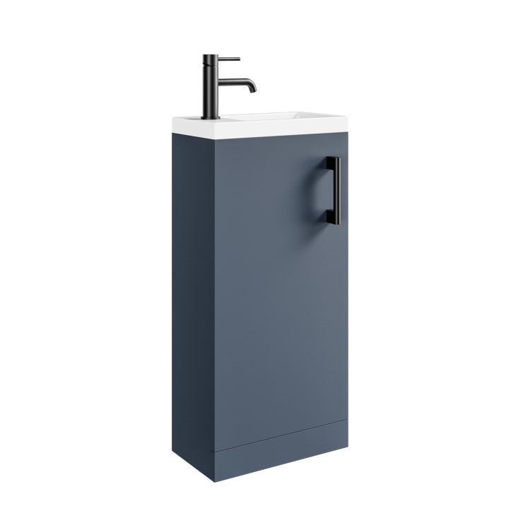 400mm Blue Cloakroom Freestanding Vanity Unit with Basin and Black Handle - Ashford