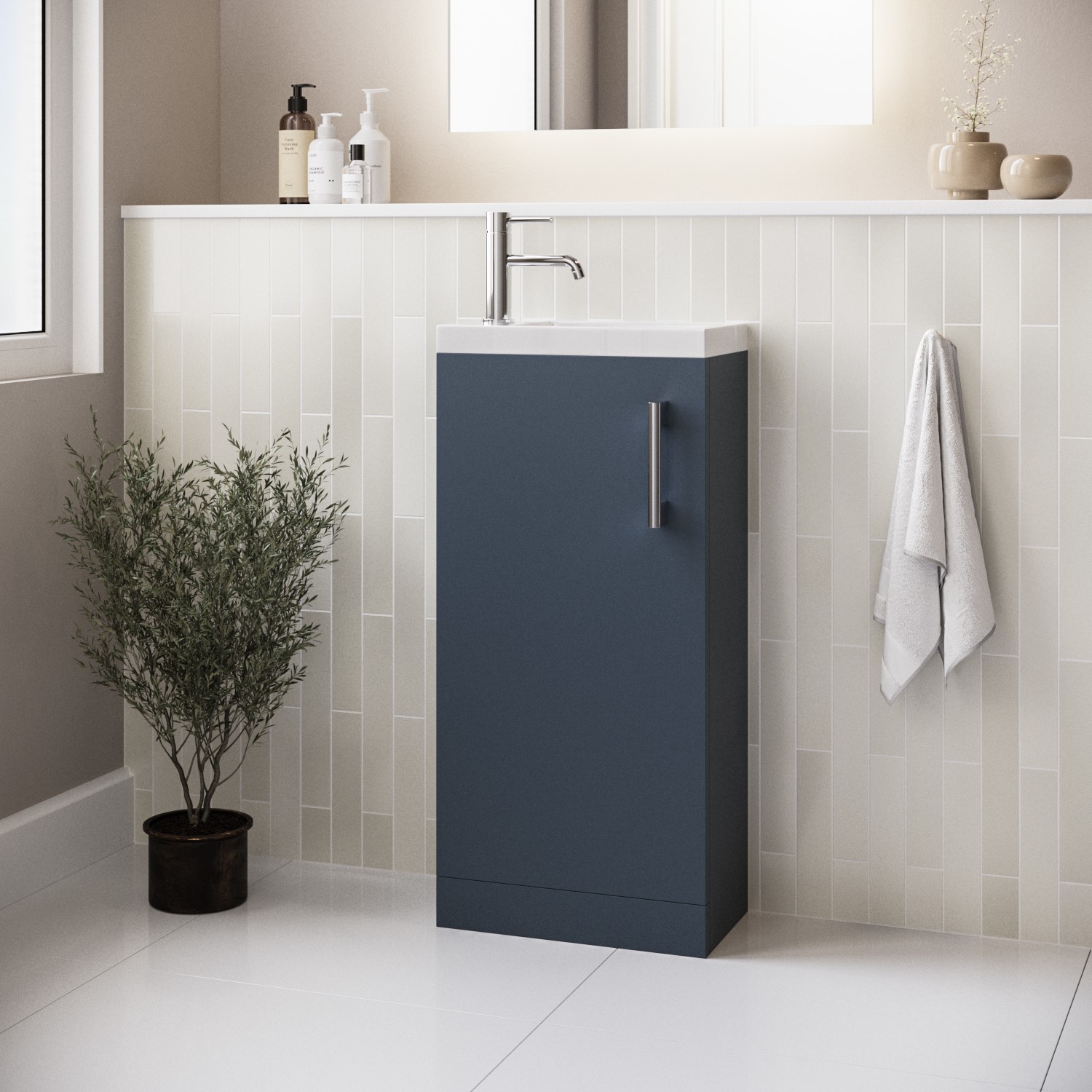 400mm Blue Cloakroom Vanity Unit with Basin and Chrome Handle- Ashford
