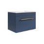 600mm Blue Wall Hung Vanity Unit with Basin and Brass Handle - Ashford