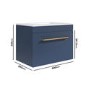 600mm Blue Wall Hung Vanity Unit with Basin and Brass Handle - Ashford