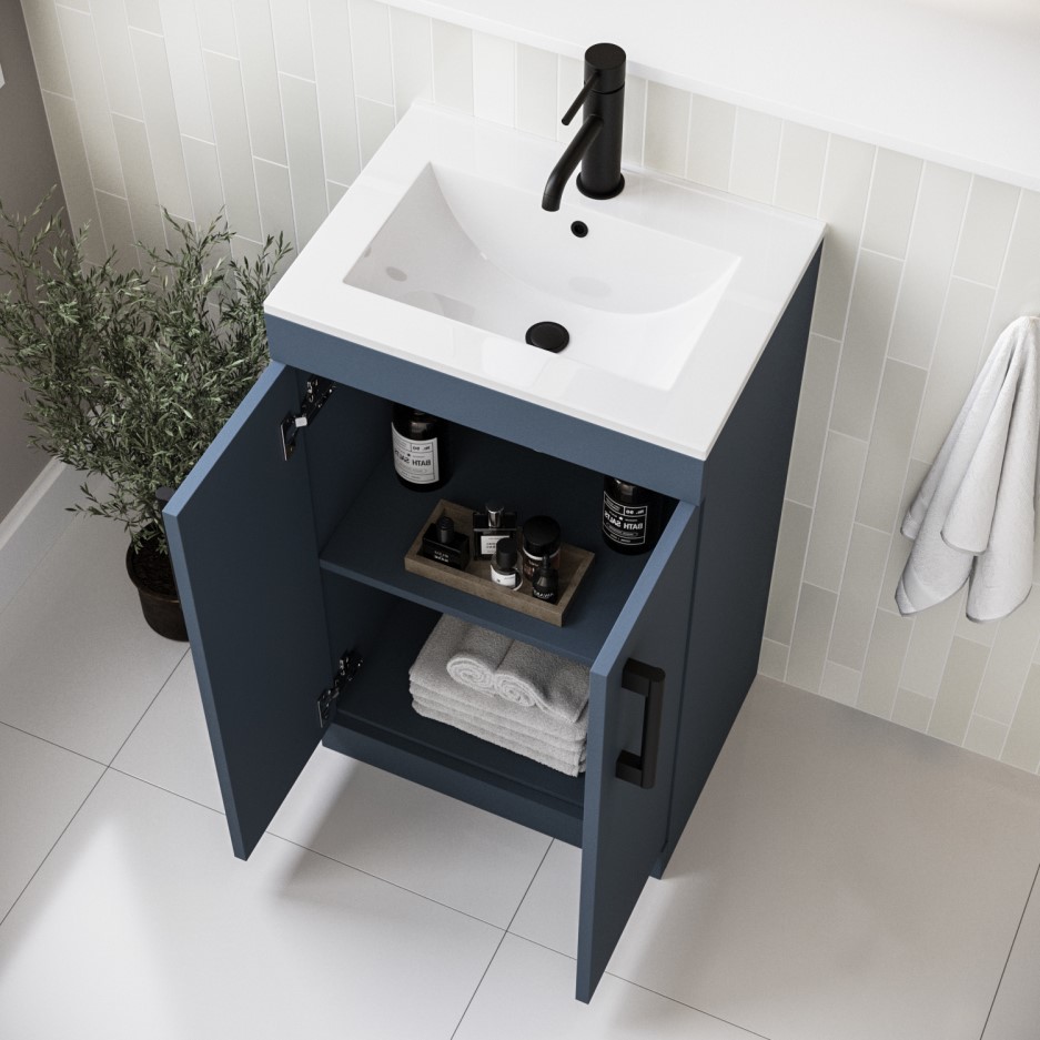 Ashford 500mm Floorstanding Vanity Unit Doors & Basin Mat Ocean Blue