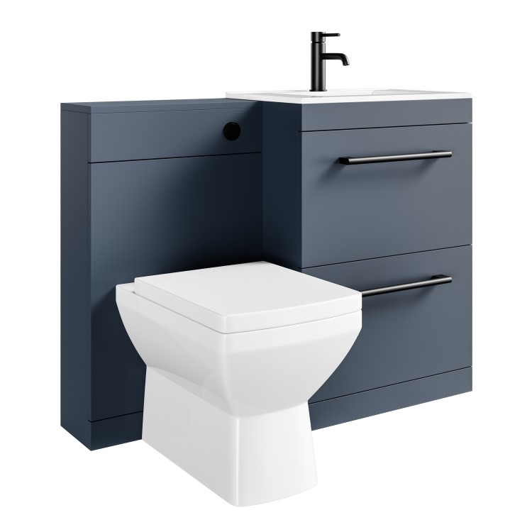 1100mm Blue Square Toilet and Sink Unit with Chrome Fittings - Ashford