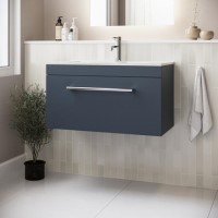 800mm Blue Wall Hung Vanity Unit with Basin and Chrome Handle - Ashford 800mm Blue Wall Hung Vanity Unit with Basin and Chrome Handle - Ashford
