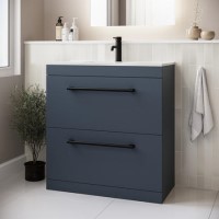 800mm Blue Freestanding Vanity Unit with Basin and Black Handle - Ashford 800mm Blue Freestanding Vanity Unit with Basin and Black Handle - Ashford