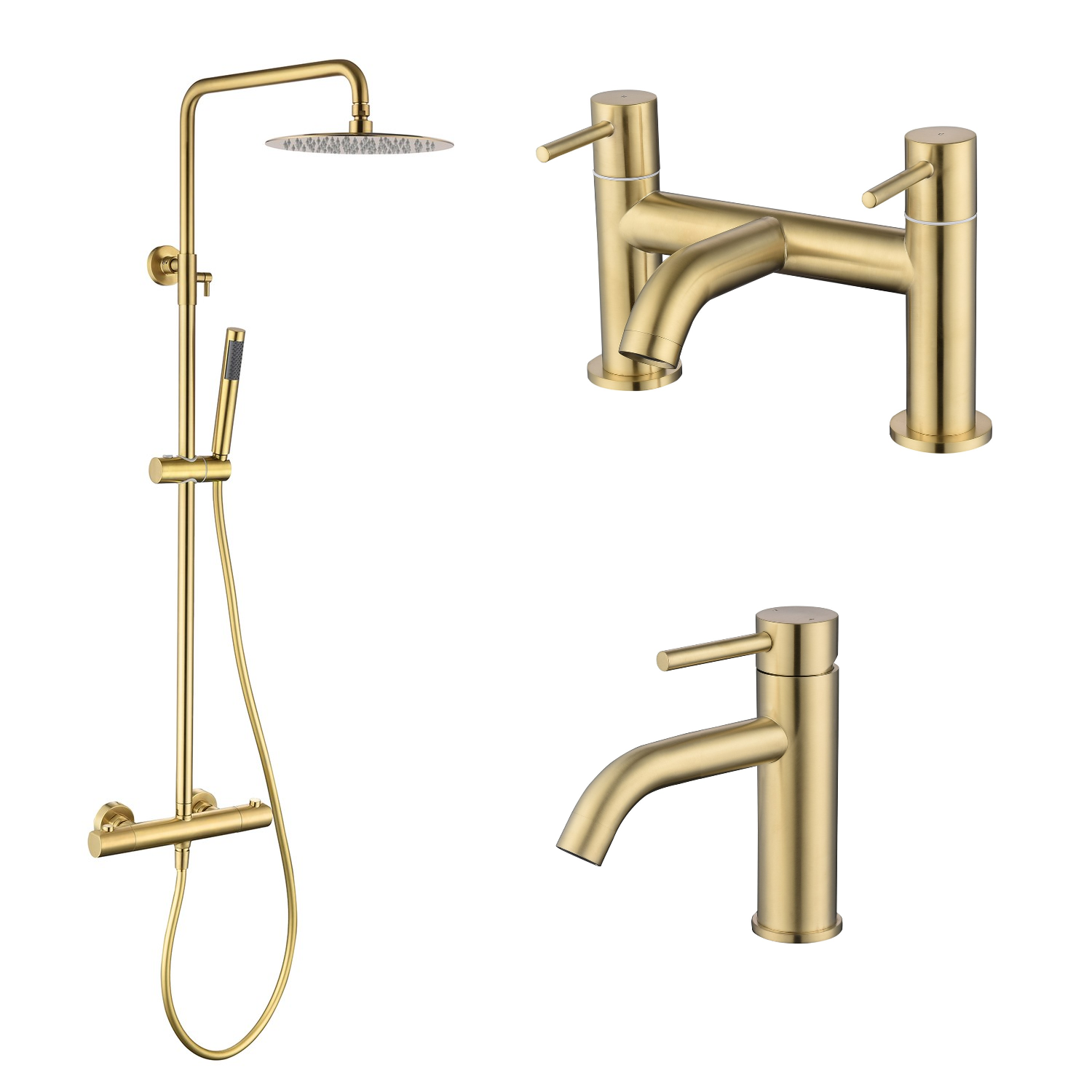 Arissa Round Brushed Brass Bath Shower and Tap Pack