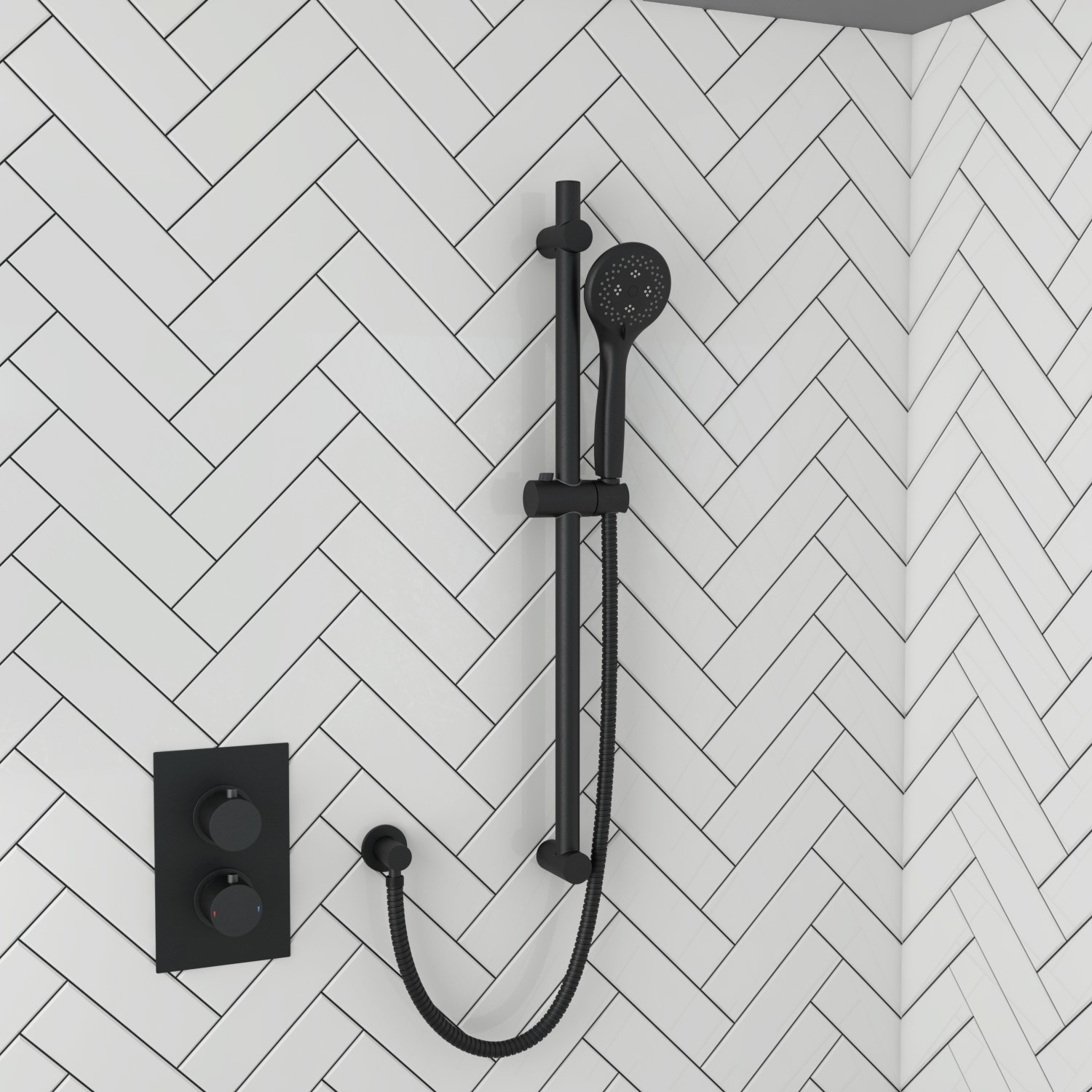 Black Concealed Thermostatic Mixer Shower with Slide Rail & Handset - Arissa
