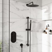 Black 2 Outlet Wall Mounted Thermostatic Mixer Shower Set with Hand Shower - Arissa