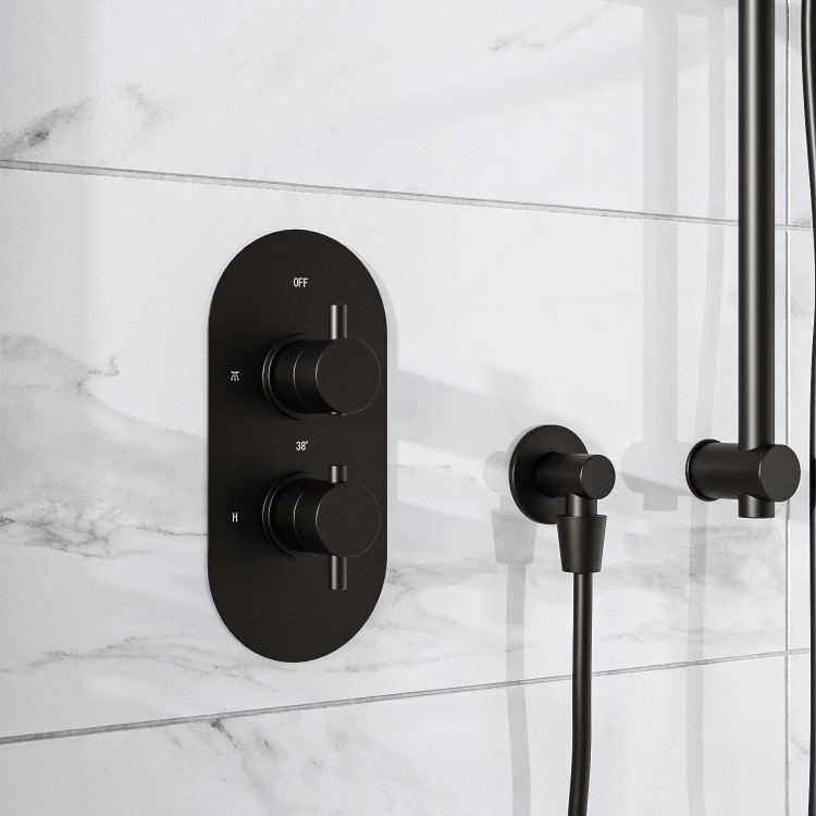 GRADE A1 - Black 2 Outlet Concealed Thermostatic Shower Valve with Dual Control - Arissa