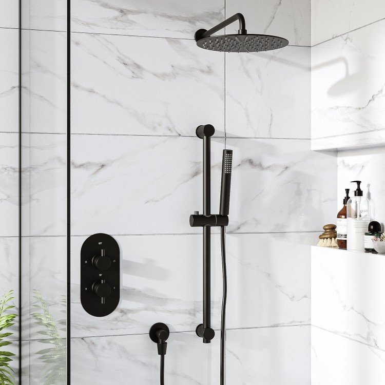 GRADE A1 - Black 2 Outlet Concealed Thermostatic Shower Valve with Dual Control - Arissa