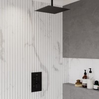 Black 1 Outlet Ceiling Mounted Thermostatic Mixer Shower Set  - Zana Black 1 Outlet Ceiling Mounted Thermostatic Mixer Shower Set  - Zana