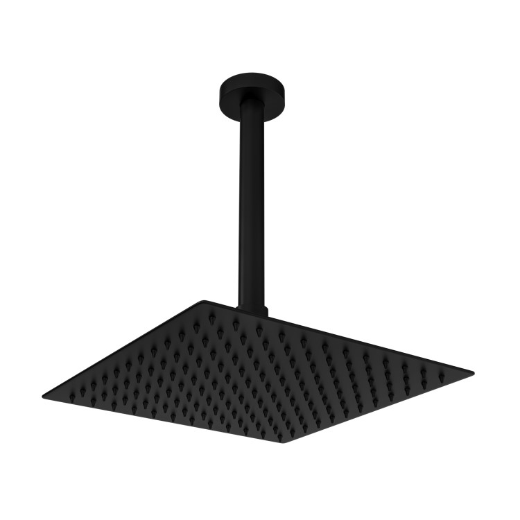 Zana Matt Black 250mm Slim Square Shower Head and Ceiling Arm
