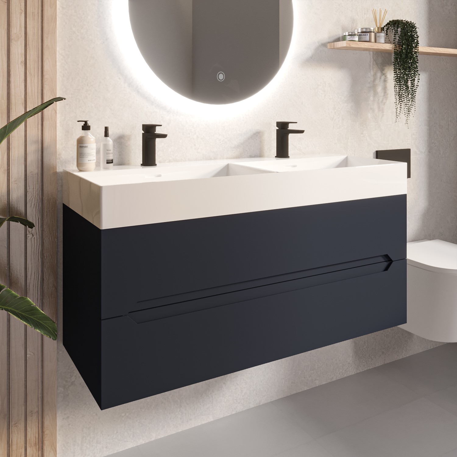 1200mm Anthracite Wall Hung Double Vanity Unit with Basin - Morella