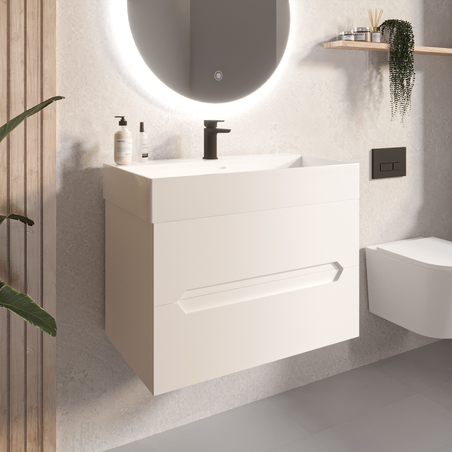 800mm Matt White Wall Hung Basin Vanity Unit - Morella