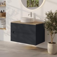800mm Anthracite Wall Hung Countertop Vanity Unit with Oak Worktop and Basin - Morella