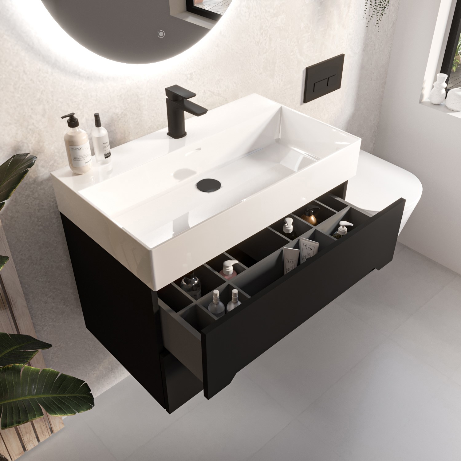 800mm Black Wall Hung Vanity Unit With Basin Morella Appliances Direct 800mm Black Wall Hung Vanity Unit With, Black Wall Hung Double Vanity Unit