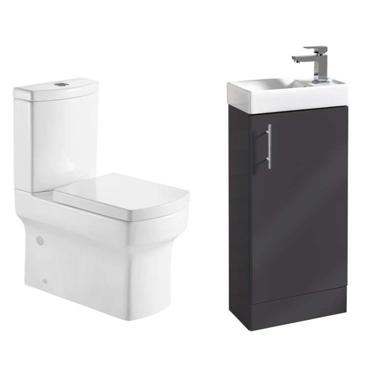 Vanity Unit with Basin White and Close Coupled Cloakroom Suite - Cranbrook