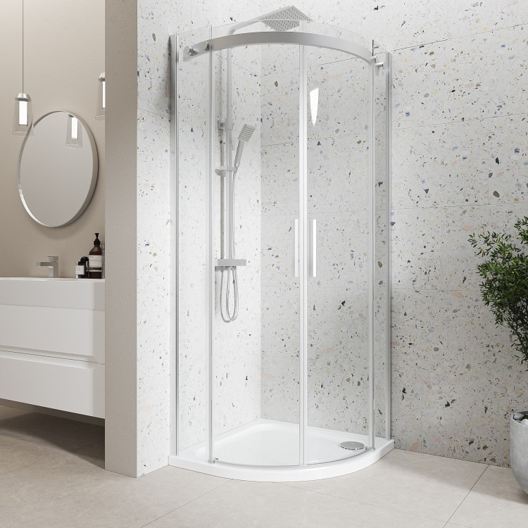 Chrome 8mm Glass Frameless Quadrant Shower Enclosure 900mm - Aquila