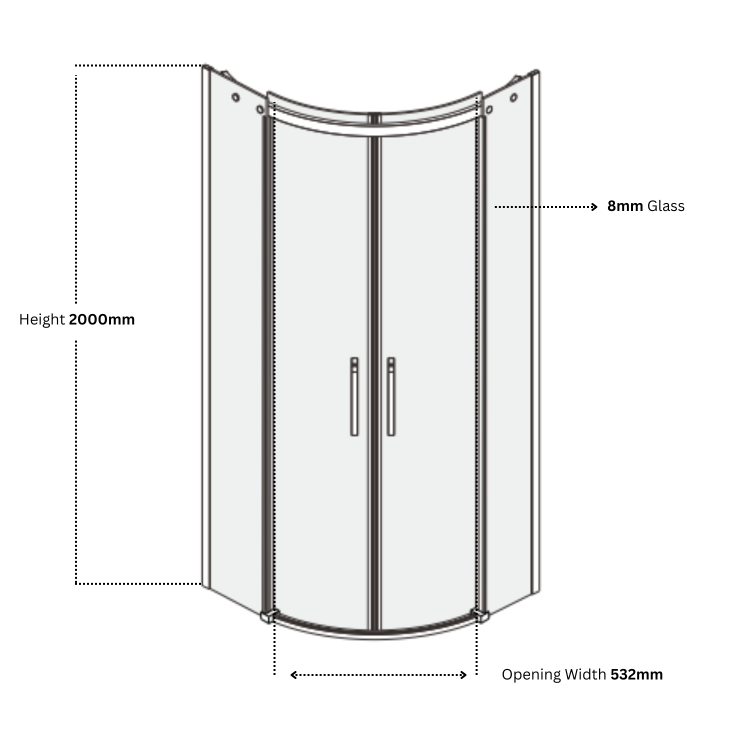 Chrome 8mm Glass Frameless Quadrant Shower Enclosure 900mm - Aquila